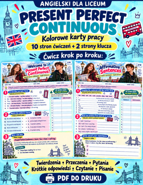 Present Perfect Continuous - 10-stronicowy workbook dla uczniów szkoły średniej