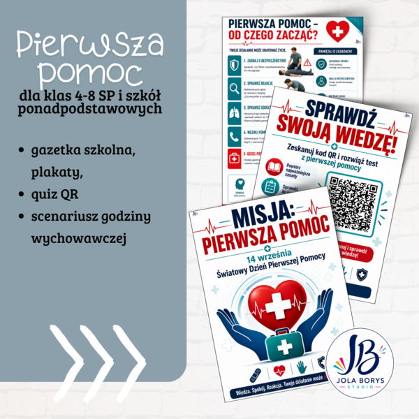 Pierwsza pomoc – 21 plakatów + quiz QR + godzina wychowawcza | Światowy Dzień Pierwszej Pomocy