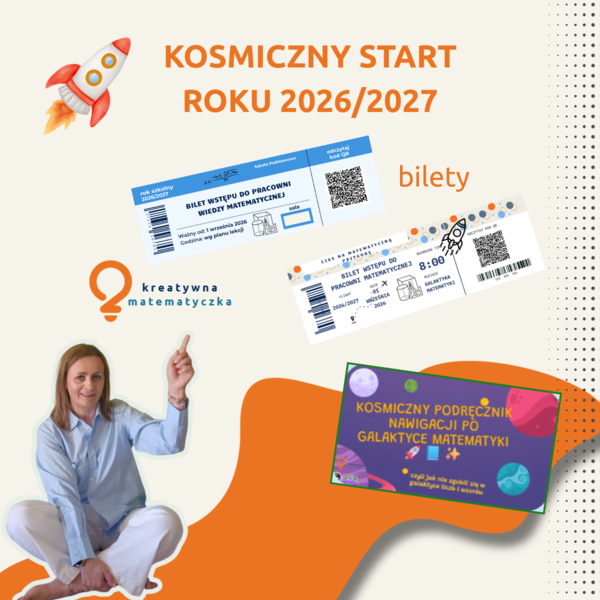 Bilet wstępu do klasy matematycznej, kosmiczna prezezntacaja omawiająca system oceniania. Pierwsza lekcja matematyki w kl. 4-8