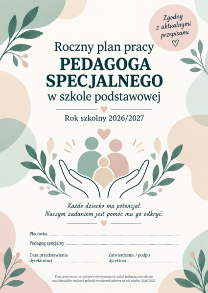 Plan pracy pedagoga specjalnego w szkole ogólnodostępnej