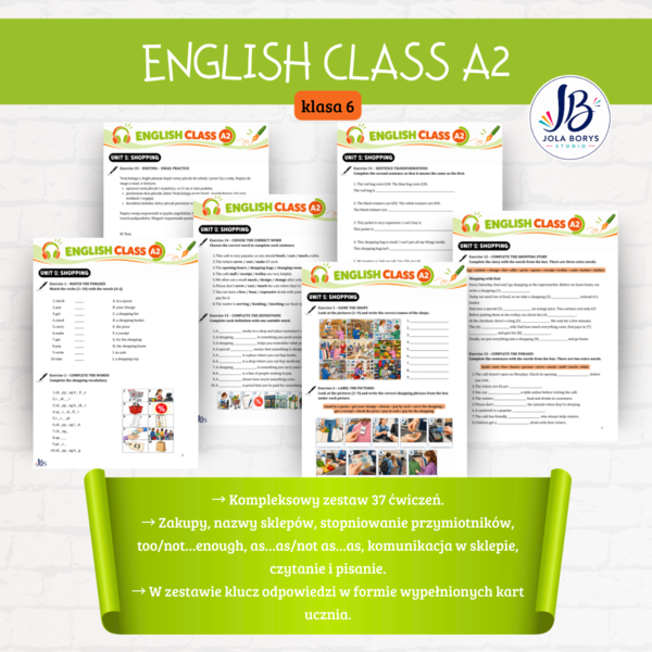 English Class A2 – Klasa 6 – Unit 2 Shopping | 37 ćwiczeń + odpowiedzi