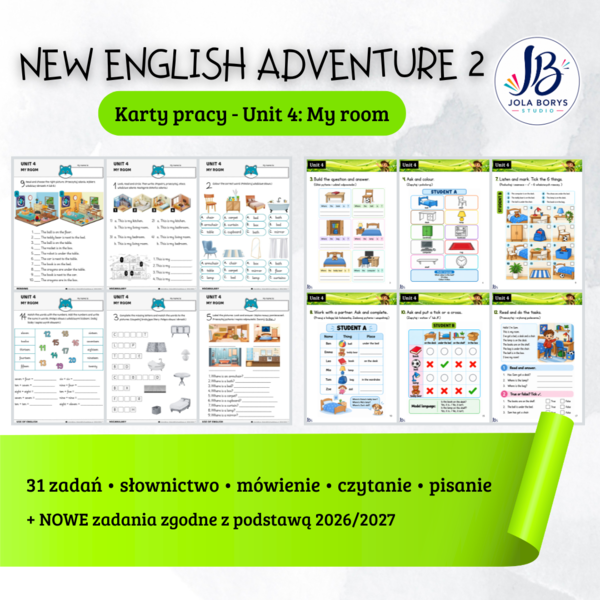 New English Adventure 2 – Unit 4: My Room – rozszerzony komplet - 31 zadań; zgodne z nową podstawą programową