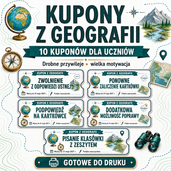 🌍 KUPONY Z GEOGRAFII – 10 MOTYWUJĄCYCH NAGRÓD DLA UCZNIÓW