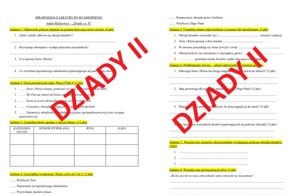 Sprawdzian Dziady II po omówieniu lektury