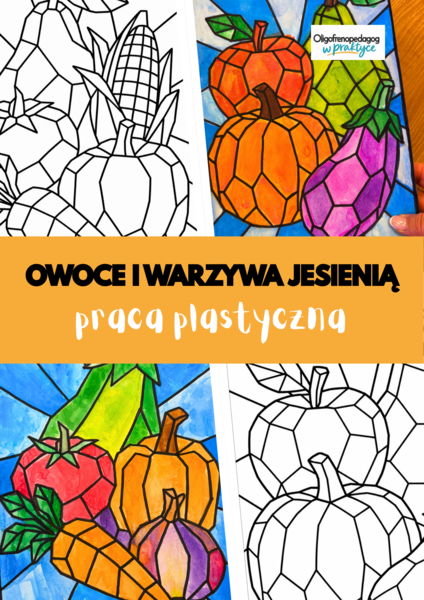 Owoce i warzywa jesienią - jesienne witraże do prac plastycznych, kreatywnych.