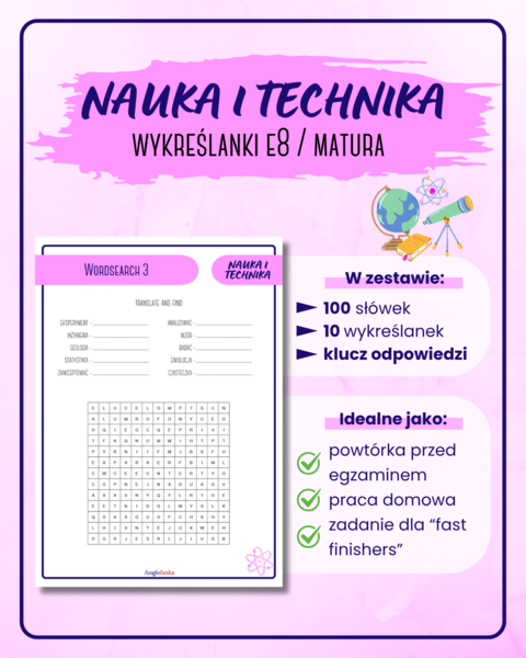 Wykreślanki - Nauka i technika | Egzamin 8-klasisty | Matura