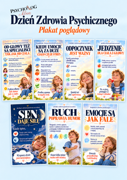 Dzień zdrowia psychicznego, plakaty dla szkoły podstawowej, zdrowie psychiczne i emocje