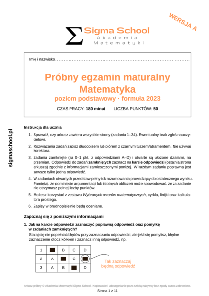 Próbna matura z matematyki – poziom podstawowy, A i B + klucze