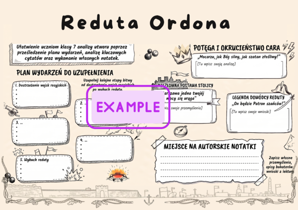 Mapa lekturowa, karta pracy, "Reduta Ordona", pdf