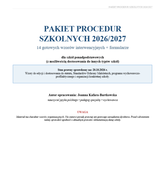 Pakiet procedur szkolnych 2026/2027 – 14 gotowych procedur + formularze