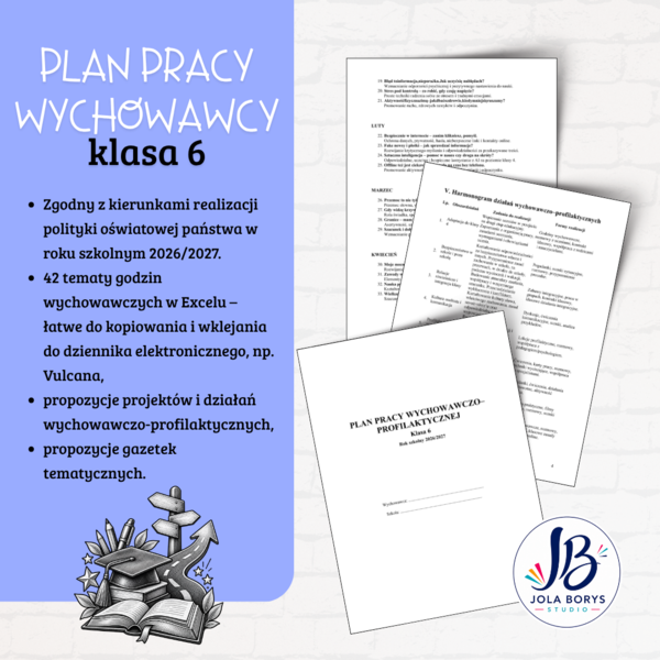 Plan pracy wychowawczo-profilaktycznej – klasa 6 | 2026/2027 + 42 tematy godzin wychowawczych + działania dodatkowe