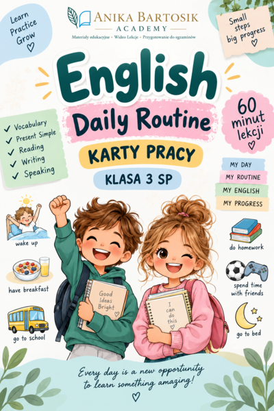 Daily Routine – kolorowe karty pracy z języka angielskiego | klasa 3 SP