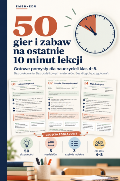 50 gier i zabaw na ostatnie 10 minut lekcji | Klasy 4–8 | Gotowe pomysły dla nauczyciela
