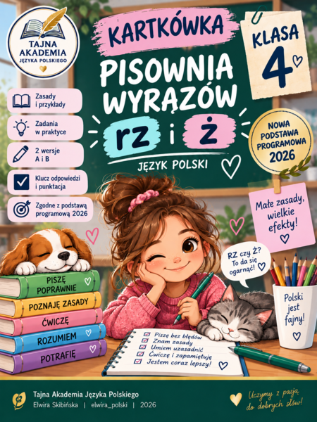 Kartkówka – Pisownia wyrazów z „rz” i „ż” | Klasa 4 | 2 wersje A i B | Język polski | PDF