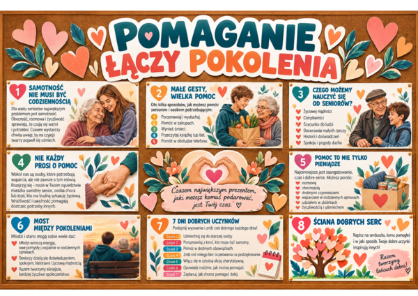 POMAGANIE ŁĄCZY POKOLENIA – GAZETKA ŚCIENNA - SZKOLNE KOŁO WOLONTARIATU