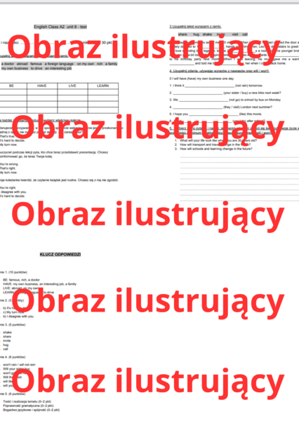 English Class A2 unit 8 test (sprawdzian / praca klasowa)