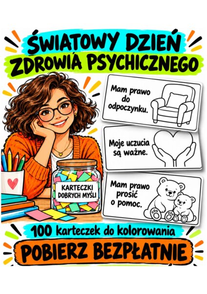 Karteczki dobrych myśli do kolorowania - 100szt. DZIEŃ ZDROWIA PSYCHICZNEGO