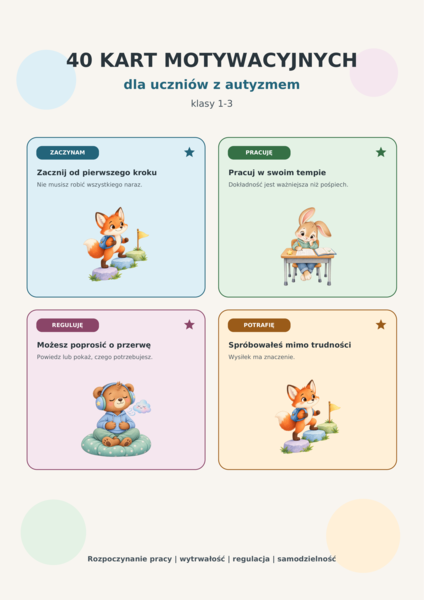 Karty motywacyjne dla uczniów ze spektrum autyzmu z klas 1-3