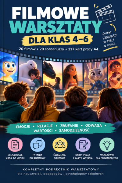 Filmowe warsztaty dla klas 4–6 – 20 filmów, 20 scenariuszy i 117 kart pracy A4