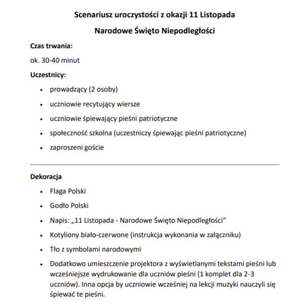Scenariusz - 11 listopada - Narodowe Święto Niepodległości. - pliki audio