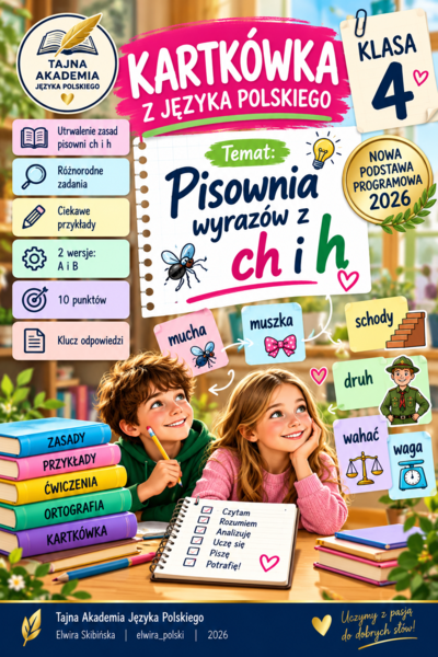 Kartkówka – Pisownia wyrazów z ch i h | Klasa 4 | Nowa podstawa 2026