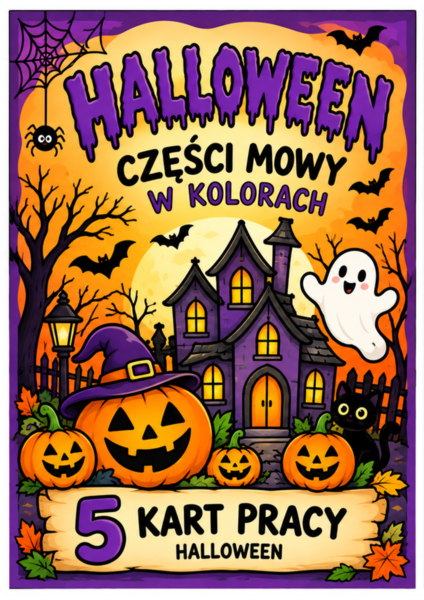 Części mowy po zmroku - zestaw 5 kart pracy + klucz odpowiedzi