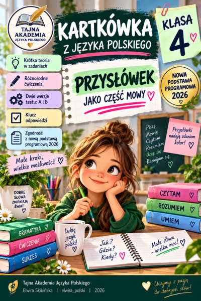Kartkówka – Przysłówek jako część mowy | Klasa 4 | Nowa podstawa 2026