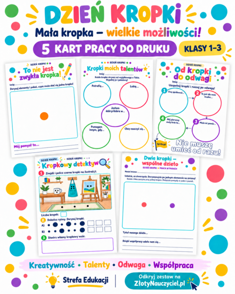 Zestaw kart pracy – Dzień Kropki (kreatywność, emocje, logika)