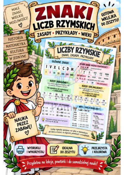 Liczby rzymskie – znaki, zasady i przykłady | Wklejka do zeszytu