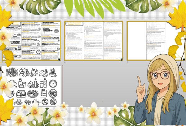 Sketchnotka/notatka - dla ucznia i przypomnienie dla nauczyciela w pdf. Temat "Jak zaplanować zdrowy posiłek- zajęcia kulinarne?". Edukacja zdrowotna. Klasa 7.