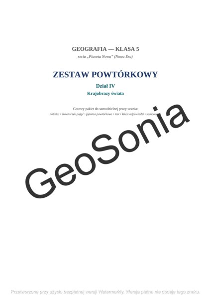 Kompletny Zestaw Powtórkowy: „Krajobrazy świata” (Geografia, Klasa 5, Planeta Nowa)