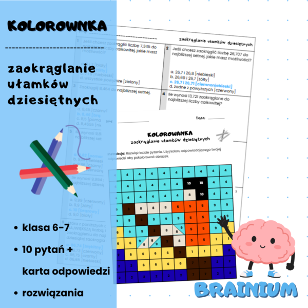 KOLOROWANKA - zaokrąglanie ułamków dziesiętnych