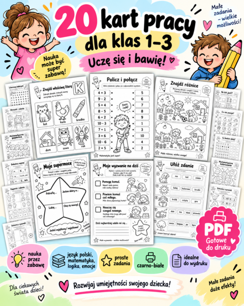 20 kart pracy dla klas 1–3 – Uczę się i bawię!