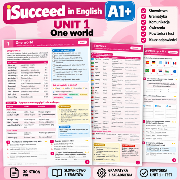 iSucceed in English A1+ – Unit 1 One World | klasa 5 | 30 stron