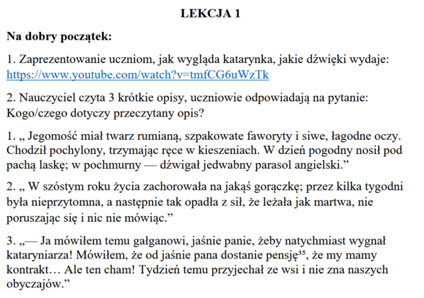 cykl lekcji do lektury " Katarynka"