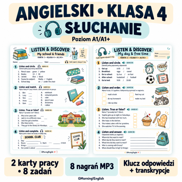 Listening - klasa 4. Karty na słuchanie.
