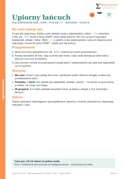 Halloween – Upiorny łańcuch – biologia, klasa 6
