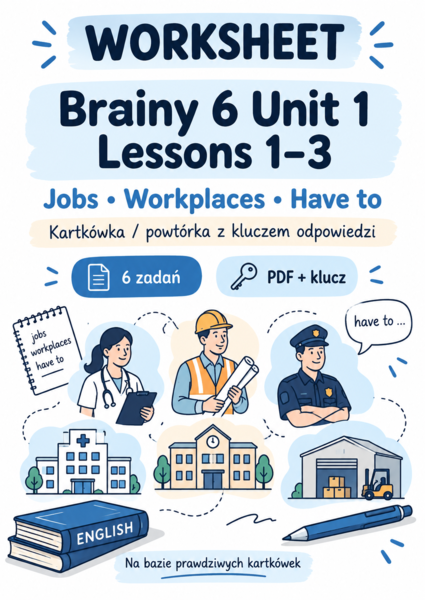Brainy 6 Unit 1 Lessons 1–3 – kartkówka powtórkowa: jobs, workplaces, have to + klucz odpowiedzi