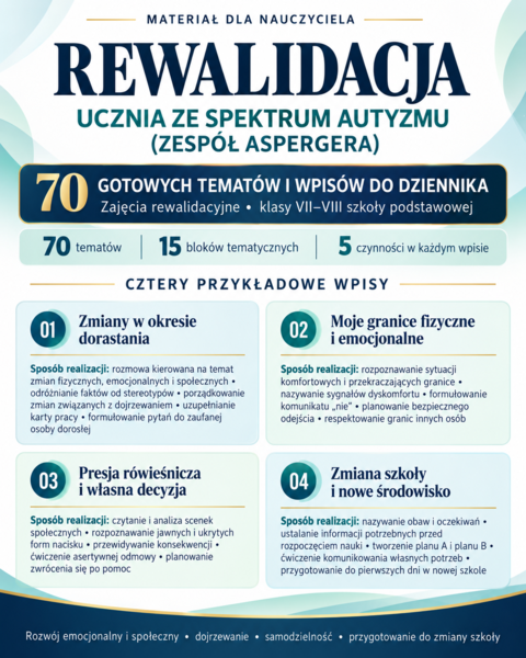 Rewalidacja ucznia z zespołem Aspergera kl. 7-8- tematy wpisów do dziennika