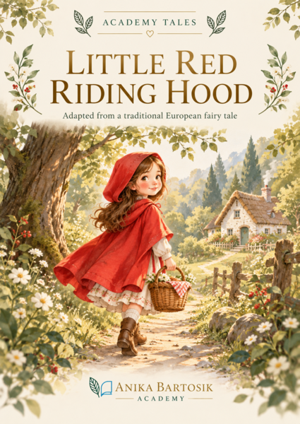 📖 LITTLE RED RIDING HOOD – Czerwony Kapturek po angielsku | Academy Tales | A1–A2 | 21 stron PDF