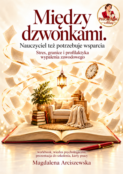 Między dzwonkami. Nauczyciel też potrzebuje wsparcia, workbook, prezentacja, wiedza psychologiczna, szkolenie, samokształcenie
