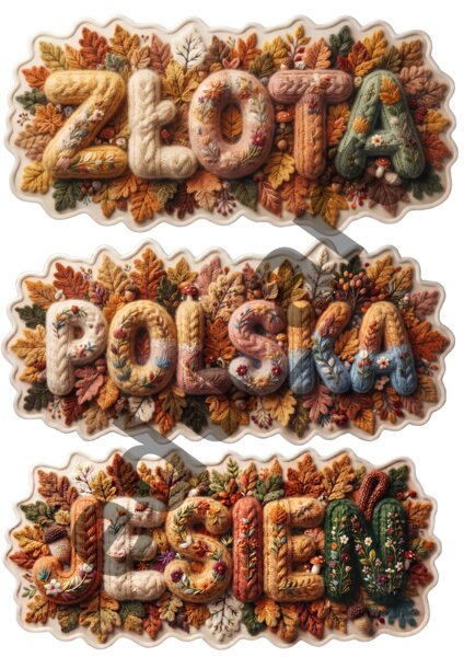 Złota Polska Jesień – przytulny, sweterkowy napis XXL na gazetkę i ramka dekoracyjna (formaty A4 / A3 / XXL)