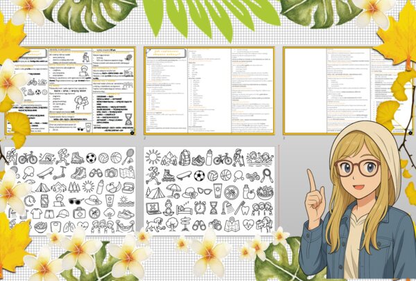 Sketchnotka/notatka dla ucznia i osobna notatka jako przypomnienie dla nauczyciela w pdf. Temat " Jak zaplanować aktywne wakacje?". Edukacja zdrowotna. Klasa 4.