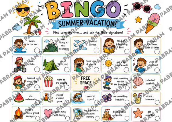 Summer Vacation Bingo