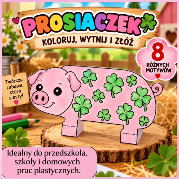 PROSIACZKI – POKOLORUJ, WYTNij I ZŁÓŻ 🐷✂️