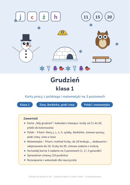 Grudzień klasa 1: karty pracy z polskiego i matematyki