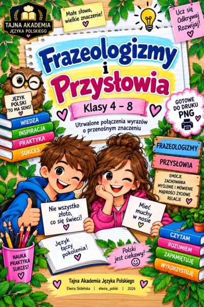 Frazeologizmy i przysłowia – wklejka do zeszytu | Klasy 4–8 | Tajna Akademia Języka Polskiego | PNG
