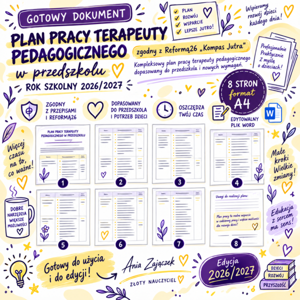 Plan pracy terapeuty pedagogicznego w przedszkolu 2026/2027