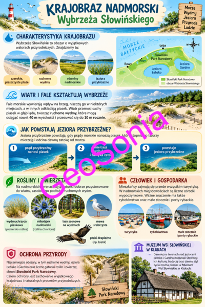 Krajobraz nadmorski Wybrzeża Słowińskiego geografia klasa 5 sketchnotka