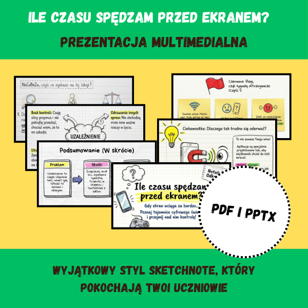 Ile czasu spędzam przed ekranem?| Prezentacja Sketchnoting – Nowa Podstawa Programowa (PDF + PPTX)